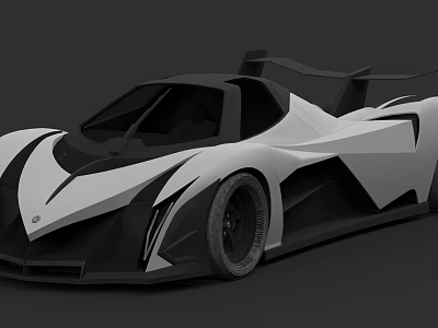 Sleek Black And White Race Car With Modern Aerodynamic Design And Rear Wing 3d model