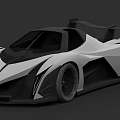 Sleek Black And White Race Car With Modern Aerodynamic Design And Rear Wing