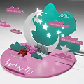 Romantic Sweet Window Display With Moon Shaped Star Decorations And Pink Cloud Base 3d model