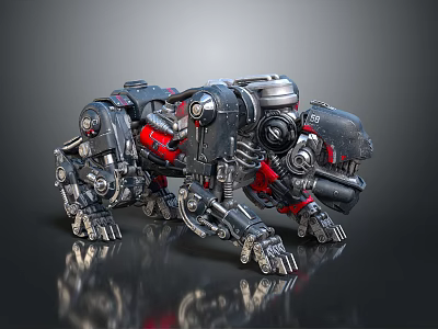 Mechanical Beast With Metallic Body Red Black Armor And Mechanical Joints Gear Details 3d model