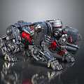Mechanical Beast With Metallic Body Red Black Armor And Mechanical Joints Gear Details