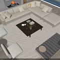 Modern Living Room Sofa and Coffee Table Set With Beige L Shaped Sofa Black Table Fireplace and Rug