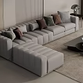 Light Gray Sectional Sofa With Multiple Throw Pillows And Coffee Table In Modern Living Room 3d model