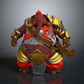 Elephant Warrior Game Movie Character Wearing Golden Armor Red Hat With Sword At Waist