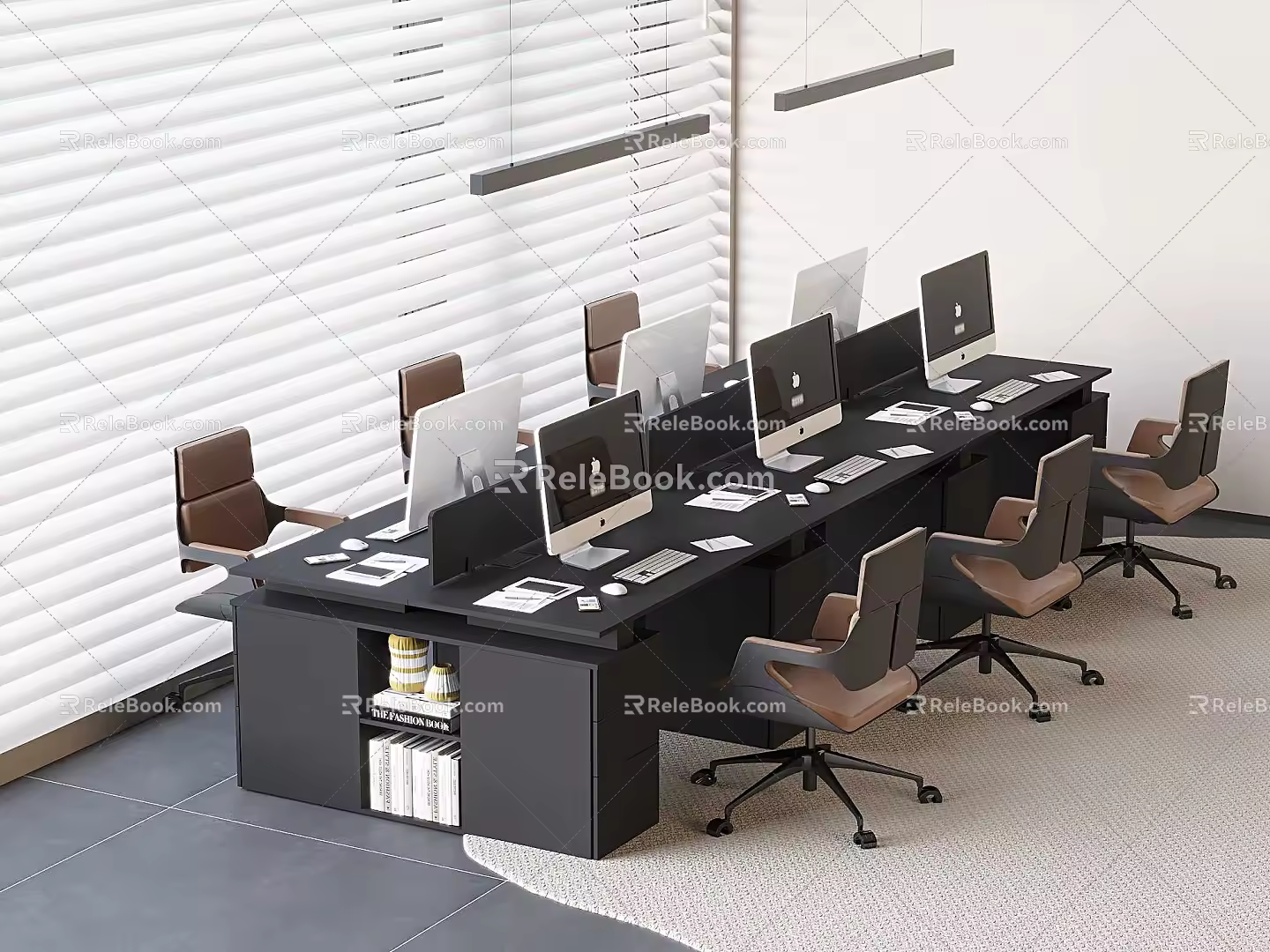 Solid Wood Office Desk and Chair Combination Desk Lifting Swivel Chair Apple Desktop Computer 3d model