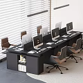 Solid Wood Office Desk and Chair Combination Desk Lifting Swivel Chair Apple Desktop Computer 3d model