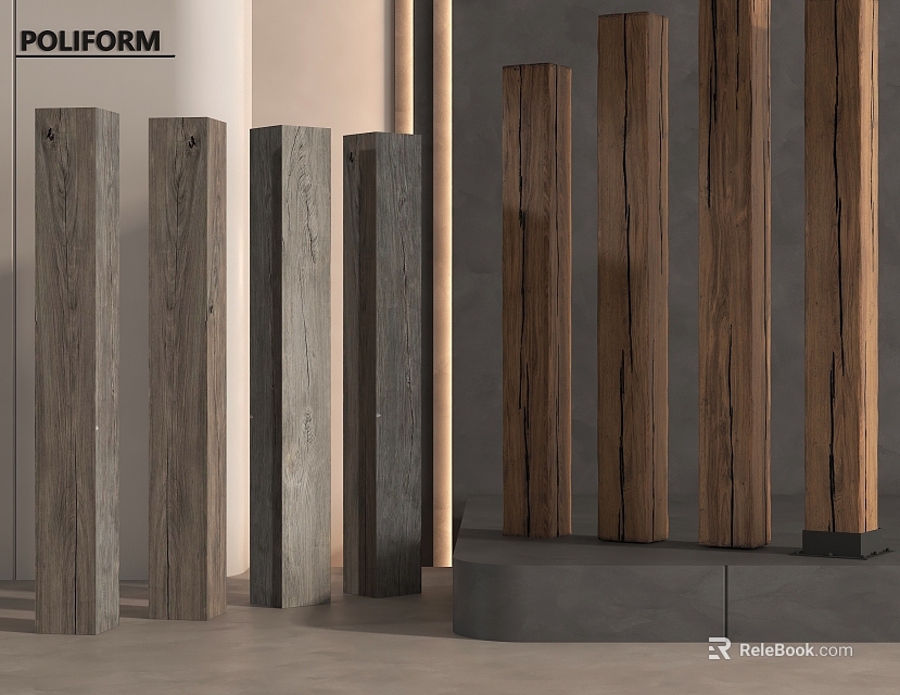 Modern Poliform Interior Design Showcasing Stylish Wooden and Gray Columns 3d model 
