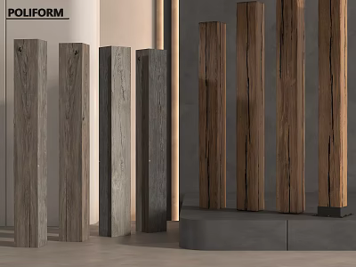 Modern Poliform Interior Design Showcasing Stylish Wooden and Gray Columns 3d model