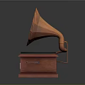 Vintage Gramophone Design With Wooden Base Brass Horn And Vinyl Record