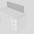 Simple Design Office Desk With Tabletop Three Drawer Cabinet And Partition 3d model