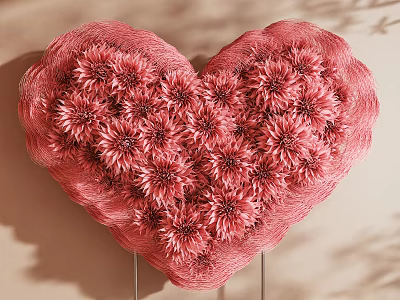 Pink Floral Heart Shaped Art Installation With Decorative Petals And Soft Background 3d model