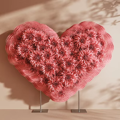 Pink Floral Heart Shaped Art Installation With Decorative Petals And Soft Background 3d model