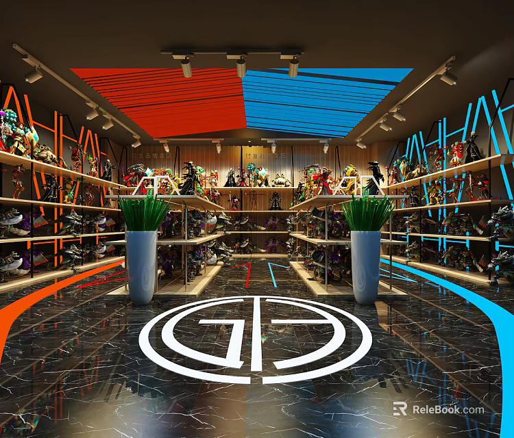 Modern Specialty Store With Shelves Products Colorful Ceiling And Floor Logo Design 3d model 
