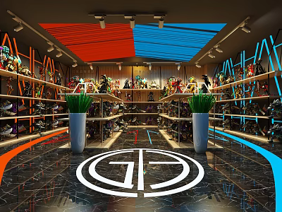 Modern Specialty Store With Shelves Products Colorful Ceiling And Floor Logo Design 3d model