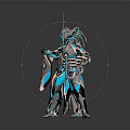 Three Humanoid Creatures in Turquoise and Silver Armor Posing Together with Futuristic Designs