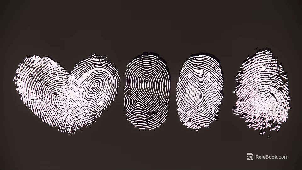 Stylish Fingerprint Pendant Unique Charm Collection Arranged On Dark Background 3d model 