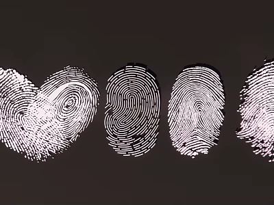 Stylish Fingerprint Pendant Unique Charm Collection Arranged On Dark Background 3d model