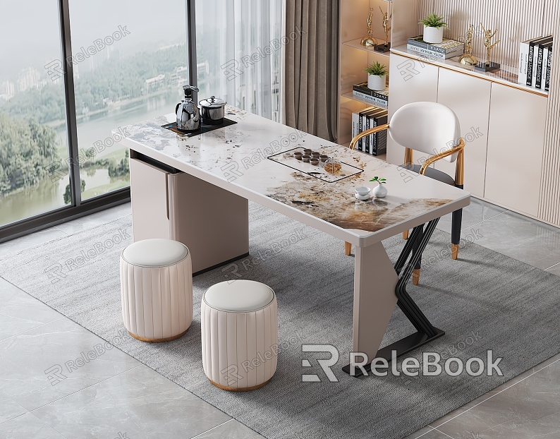 Modern Light Luxury Marble Tea Table and Chair Combination Tea Table Rock Plate Tea Table Tea Table Tea Tray Tea Set Backrest Chair Sofa Stool model