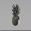 Fresh Ripe Pineapple Featuring Green Leaf Crown and Textured Skin on Dark Reflective Surface