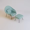 Light Blue Upholstered Lounge Chair with Matching Ottoman and Black Slim Legs Modern Design