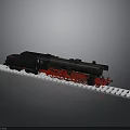 Detailed Black Train Model With Red Wheels On White Tracks