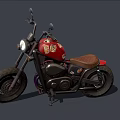 Vintage Red Motorcycle With Brown Seat Decorative Stickers And Black Wheels