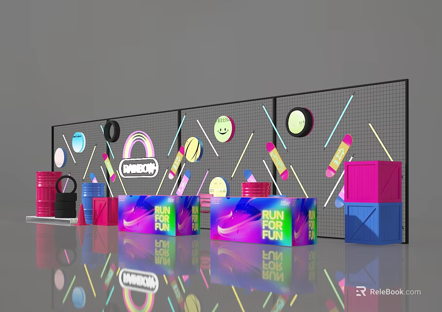 Fun Vibrant Photo Check in Spot with Colorful Geometric and Neon Elements 3d model 