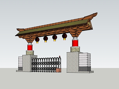 Chinese Gate Landscape Entrance Gate model