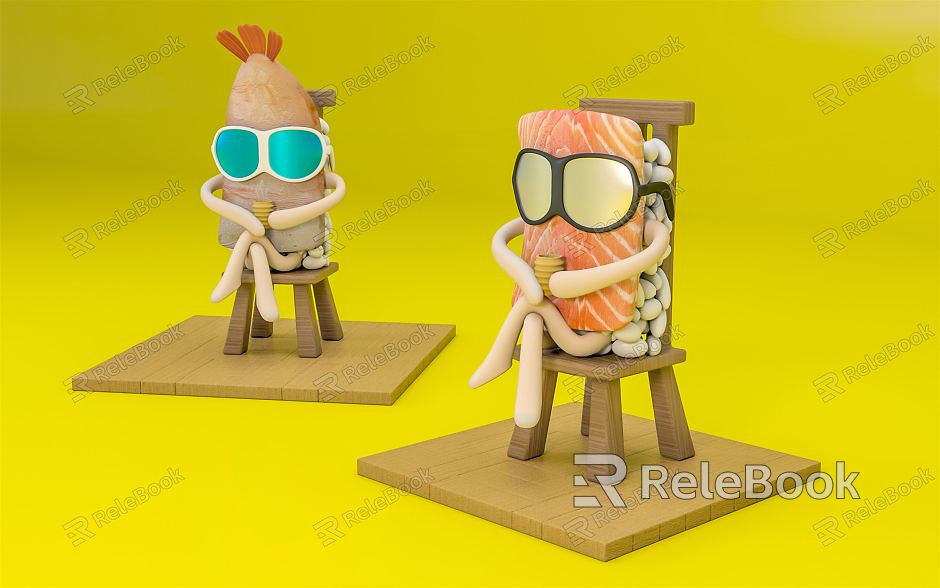 Modern Game Character Cartoon Salmon Sushi model