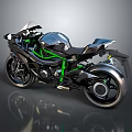 Sleek Black and Green Sport Motorcycle with Metallic Finish and Stylish Frame Design