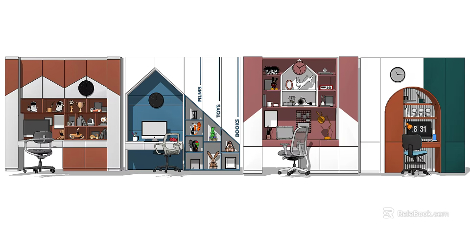 Modern Home Office Interior With Desk Ergonomic Chair And Storage Shelves 3d model 