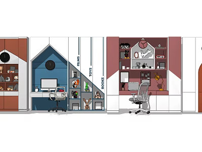 Modern Home Office Interior With Desk Ergonomic Chair And Storage Shelves 3d model