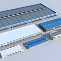 Multiple Industrial Warehouse Designs With Various Roofs And Ancillary Buildings