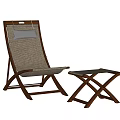 Modern Outdoor Chair With Wooden Frame Woven Seat White Cushion And Matching Footstool