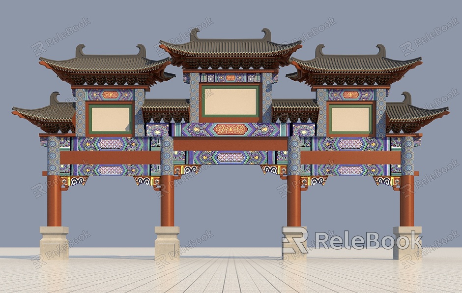 Ancient Archway Ancient Architecture Chinese New Chinese Style Hall Mountain Gate Effect Diagram Courtyard Landscape model