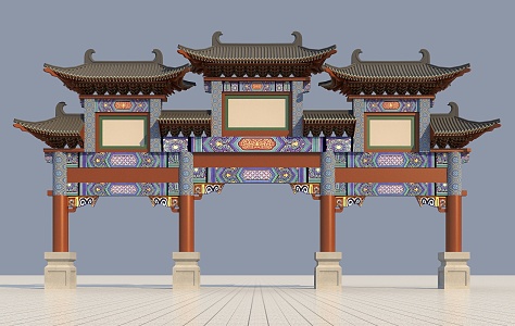 Ancient Archway Ancient Architecture Chinese New Chinese Style Hall Mountain Gate Effect Diagram Courtyard Landscape 3d model