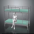 Group Of People Sitting On Bunk Bed With Blue Mattress And Metal Frame