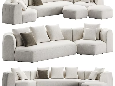 Large Modern Beige L shaped Sectional Sofa With Plush Cushions And Multiple Seats 3d model