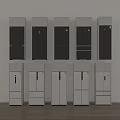 Various Styles Of Refrigerators Freezers With Dark And White Designs On