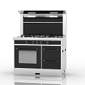 Modern Black And Silver Integrated Kitchen Appliance With Gas Burners Range Hood And Oven