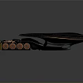 Futuristic Black Streamlined Vehicle With Golden Circular Wheels And Glossy Reflective Surface On Grey Background