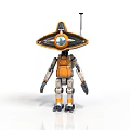 Orange And Gray Mechanical Robot With Hat Like Top Circular Eye And Antenna
