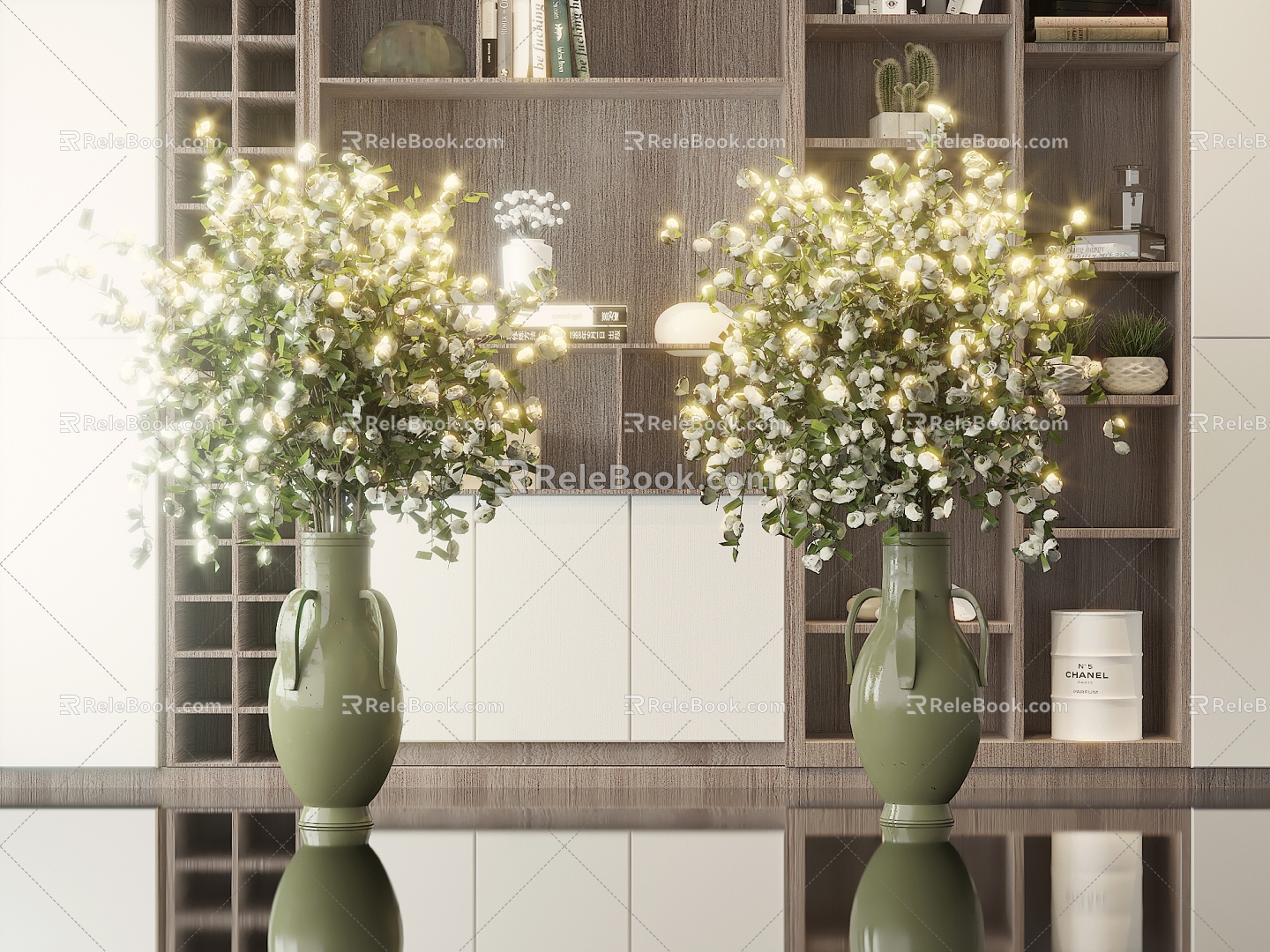 Vase Flower Green Plant Flower Glass Vase Aquatic Plant Decorative Ornaments Floral Vase Flowers 3d model