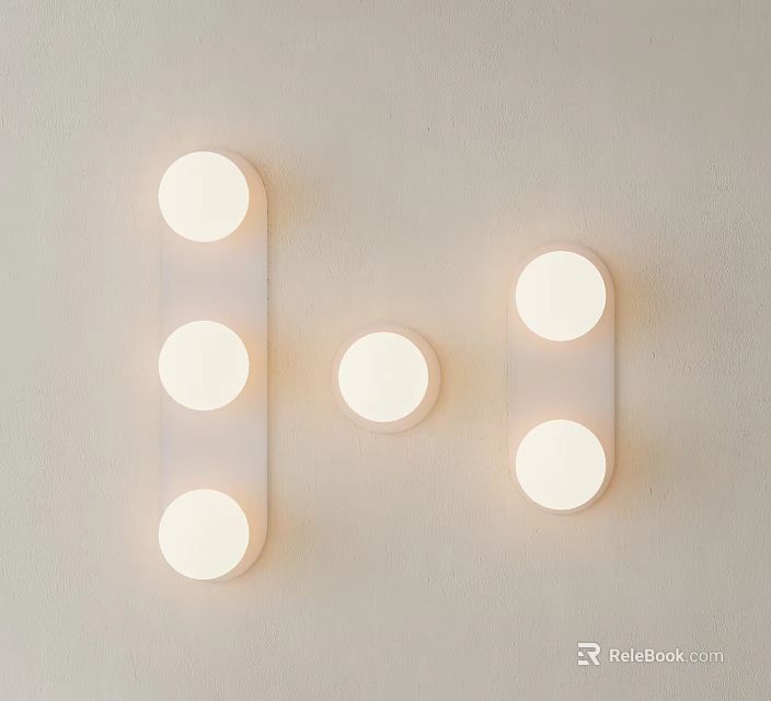 Modern Wall Lamps with Rectangular and Circular Designs and Round Illuminated Bulbs on White Background 3d model 