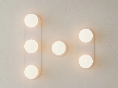 Modern Wall Lamps with Rectangular and Circular Designs and Round Illuminated Bulbs on White Background 3d model