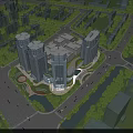 Birds Eye View Urban Planning of High Rise Towers with Road Network and Green Areas