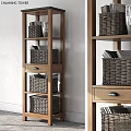 Wooden Storage Shelf With Wicker Baskets Drawer And Multiple Shelves For Organization
