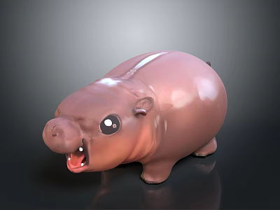 Cartoon Style Brown Hippopotamus With Big Eyes Open Mouth And Shiny Surface 3d model