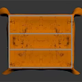 Sturdy Table With Orange Tablecloth And Lower Metal Shelf Featuring Colorful Blocks