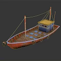 Traditional Wooden Boat With Red Hull Blue Deck And Yellow Cabin Two Masts